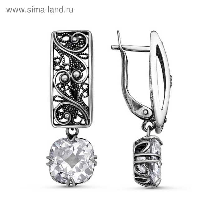 Серьги «Ажур» с камнем, посеребрение с оксидрованием - Фото 1