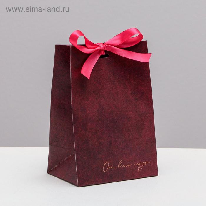 Пакет подарочный с лентой, упаковка, «От всего сердца», 13 х 19 х 9 см - Фото 1