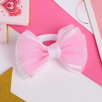 Бант для волос на резинке «Аленушка», клеточка, 6.5 см, розово-белый