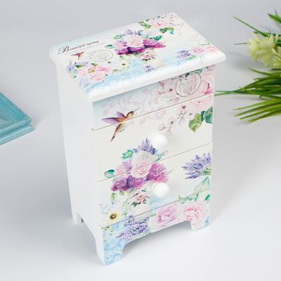 Шкатулка для украшений 2 ящика «Комод. Лаванда и розы», дерево, 18.5×7.5×11.8 см