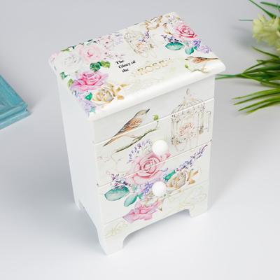 Шкатулка для украшений «Комод. Букет, птица и клетка», 2 ящика, дерево, 18.5×7.5×11.8 см