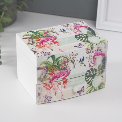 Шкатулка для украшений 1 ящик «Комод. Фламинго в тропиках», музыкальная, дерево, 9×10×13 см