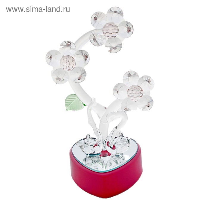 Сувенир на зеркальной подставке "3 ромашки и лебеди" свет 6,5х6х15,5см - Фото 1