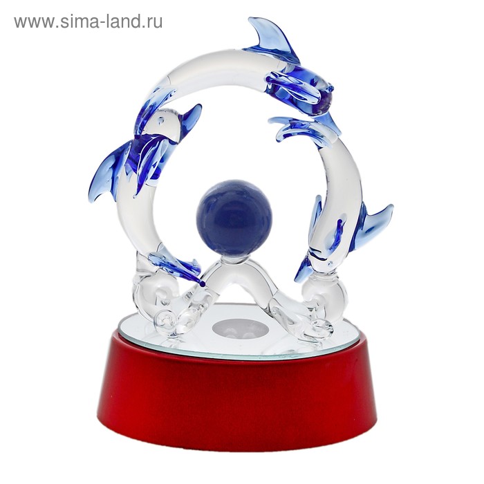 Сувенир на зеркальной подставке "Дельфины с Шаром на Волне" свет 9х6х14см - Фото 1