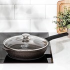 Сковорода, d=24 см, съёмная ручка, стеклянная крышка, антипригарное покрытие, кофейный мрамор - фото 804306693