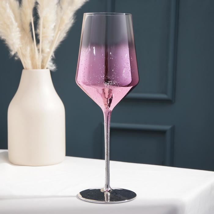 Бокал из стекла для вина «Мерцание», 500 мл, 8,5×25 см, цвет розовый - Фото 1