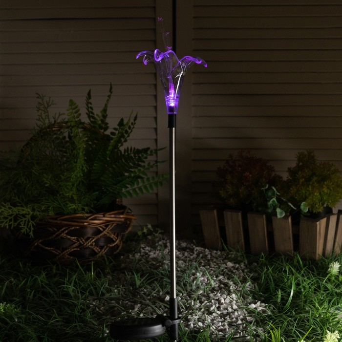 Садовый светильник Uniel на солнечной батарее Lily, 9 × 80 × 9 см, свечение мульти (RGB) - фото 1899790814