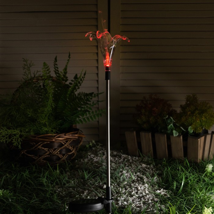 Садовый светильник Uniel на солнечной батарее Lily, 9 × 80 × 9 см, свечение мульти (RGB) - фото 1899790816