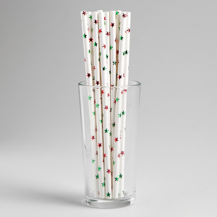 Трубочки для коктейля «Цветные звёзды», тиснение, набор 12 шт. - Фото 1