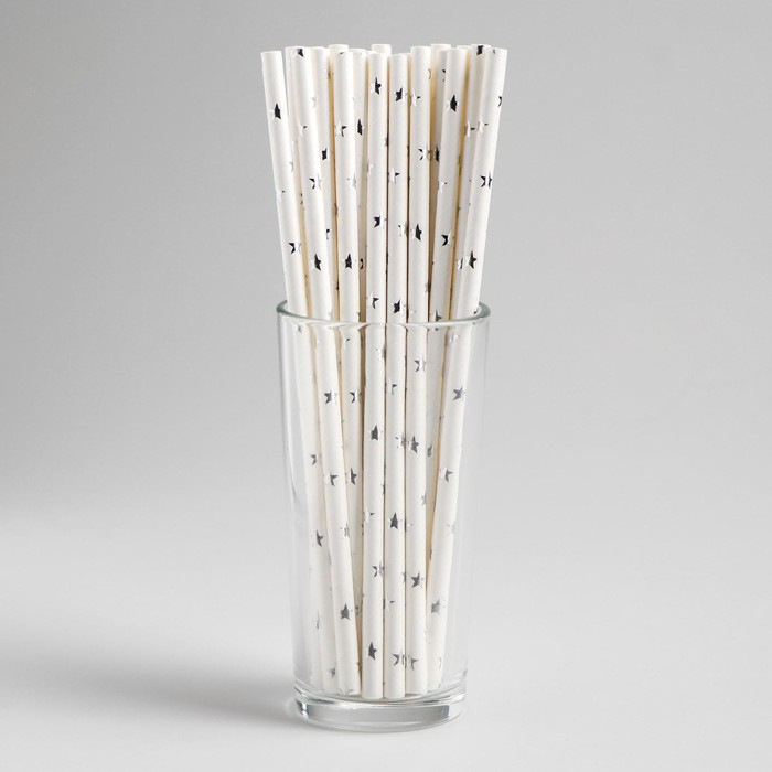 Трубочки для коктейля «Звёзды», набор 25 шт., цвет серебряный - фото 1882074057