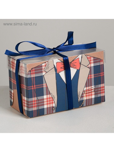 Коробка для капкейков, кондитерская упаковка, 2 ячейки «Настоящему мужчине», 16×8×10 см