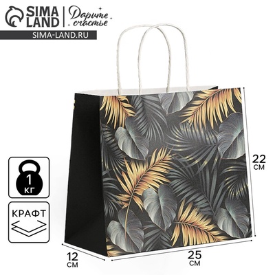 Пакет подарочный крафтовый, упаковка, «Тропики», 25×22×12 см
