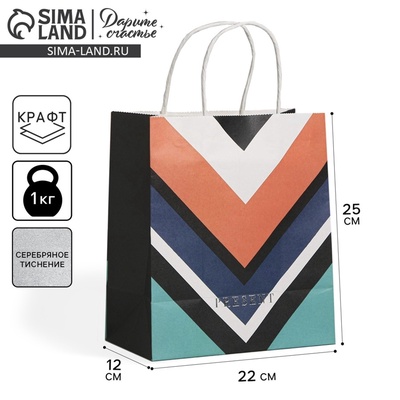 Пакет подарочный крафтовый, упаковка, Present, 22×25×12 см