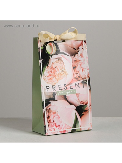 Пакет подарочный с лентой, упаковка, Present for you, 13 х 23 х 7 см