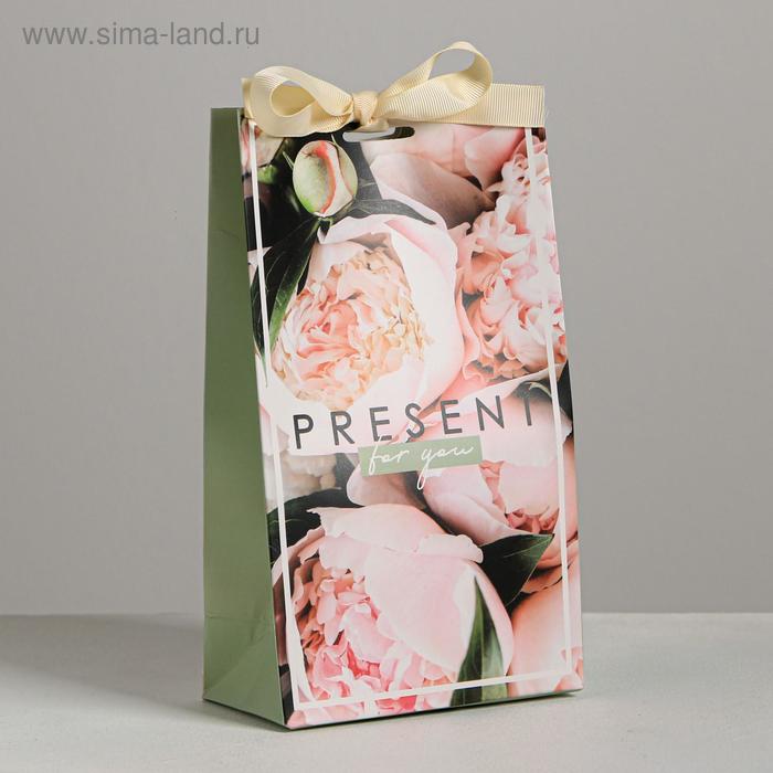 Пакет подарочный с лентой, упаковка, Present for you, 13 х 23 х 7 см - Фото 1