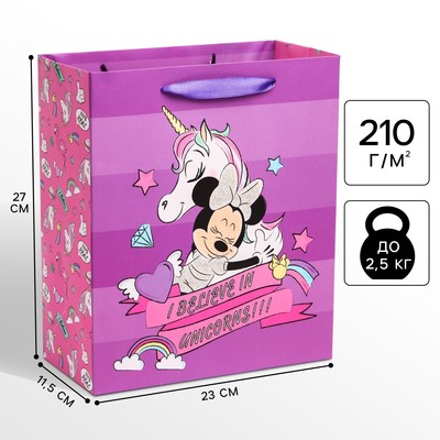 Пакет подарочный, 23×27×11.5 см, упаковка, Минни Маус и Единорог