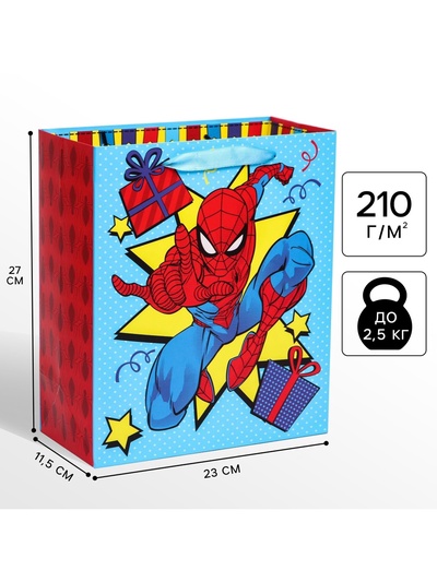 Пакет подарочный «С днём рождения»,23×27×11.5 см, упаковка, Человек-паук
