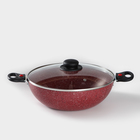 Казан алюминиевый, 4 л, d=28 см, стеклянная крышка, две съёмные ручки, цвет красный - Фото 1