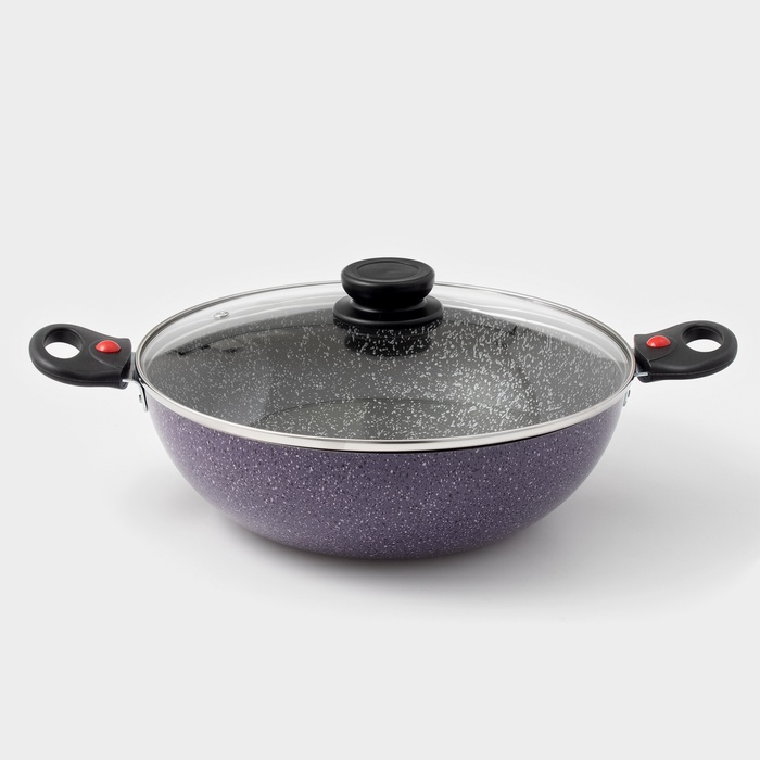 Казан алюминиевый, 4 л, d=28 см, стеклянная крышка, две съёмные ручки, цвет фиолетовый - Фото 1