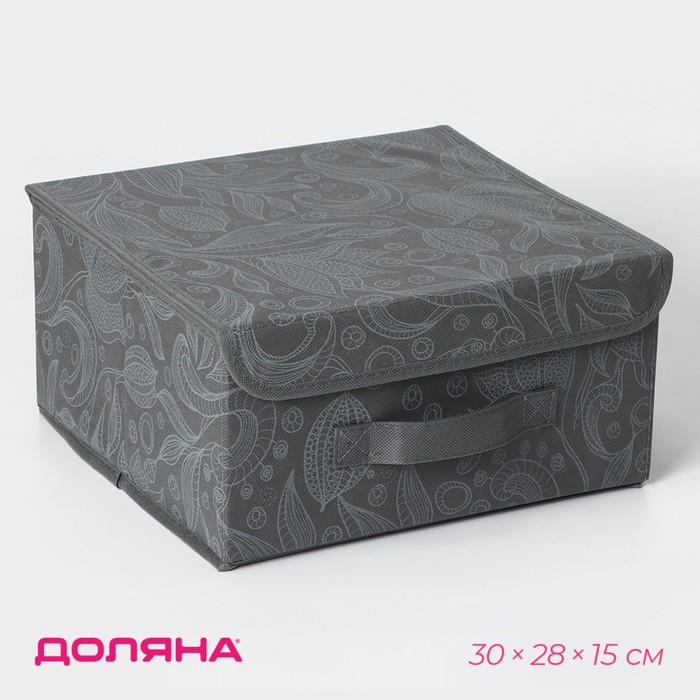Короб стеллажный для хранения с крышкой Доляна «Нея», 30×28×15 см, цвет серый - Фото 1