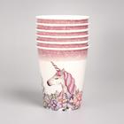 Набор бумажной посуды «Единорог с цветами» (6 тарелок , 1 гирлянда , 6 стаканов, 6 колпаков) - фото 35179390