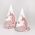 Набор бумажной посуды «Единорог с цветами» (6 тарелок , 1 гирлянда , 6 стаканов, 6 колпаков) - фото 35179391