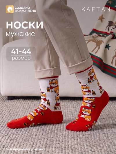 Носки новогодние мужские KAFTAN «Кот», размер 41-44 (27-29 см), красные