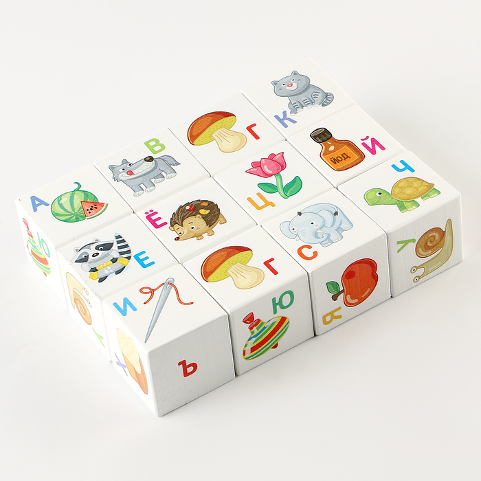 Кубики деревянные «Кубики для умников. Учим алфавит» 12 шт (белые) - фото 1927572863