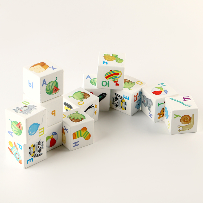 Кубики деревянные «Кубики для умников. Учим алфавит» 12 шт (белые) - фото 1927572865