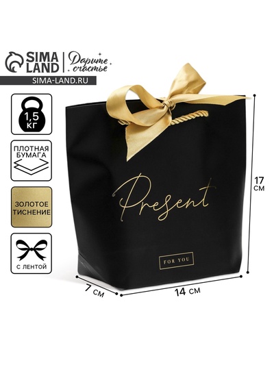 Пакет подарочный, упаковка, Present, 14 х 17 х 7 см