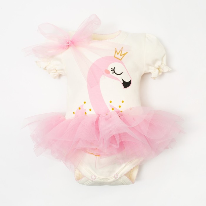Боди с юбкой Крошка Я "Фламинго", белый, рост 80-86 см