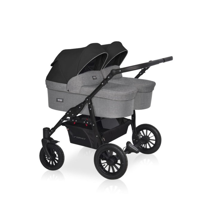 Коляска для двойни 2 в 1 Riko Basic Saxo, цвет 02 серо-чёрный