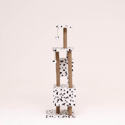 Домик для кошек с когтеточкой, 65×51×173 см, с площадкой и полкой, белый