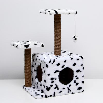 Домик-когтеточка «Квадратный трёхэтажный с двумя окошками», джут, 45×47×75 см, далматинец