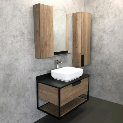 Тумба - умывальник подвесная Comforty «Кёльн-90-1», чёрная столешница, раковина Comforty 50, цвет дуб тёмный