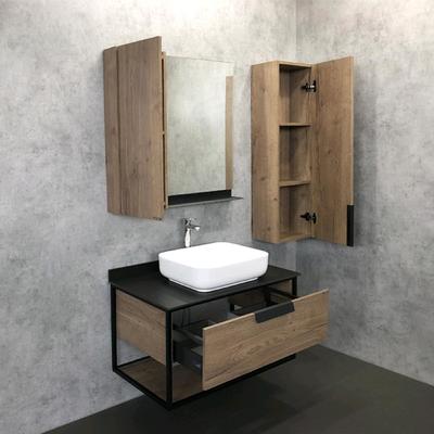 Тумба - умывальник подвесная Comforty «Кёльн-90-1», чёрная столешница, раковина Comforty 50, цвет дуб тёмный