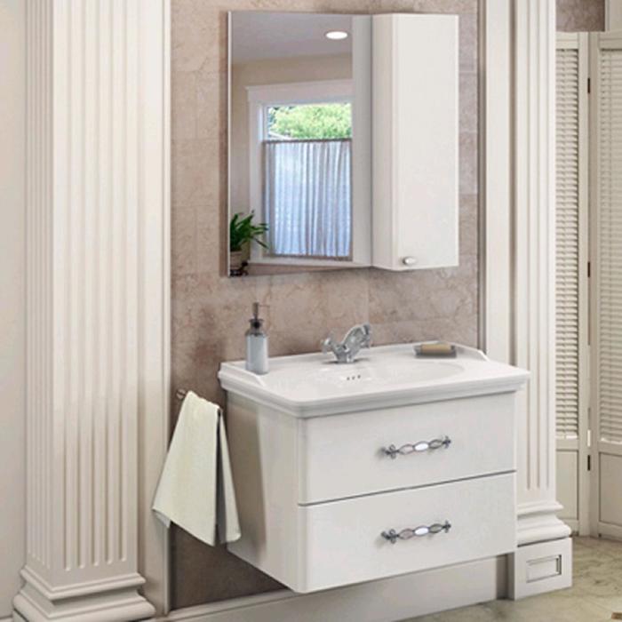 Зеркало шкаф Comforty Неаполь 80 для ванной комнаты, цвет белый глянец