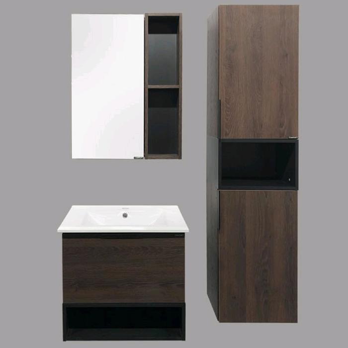 Зеркало шкаф Comforty Франкфурт 60 для ванной комнаты, цвет дуб шоколадно-коричневый
