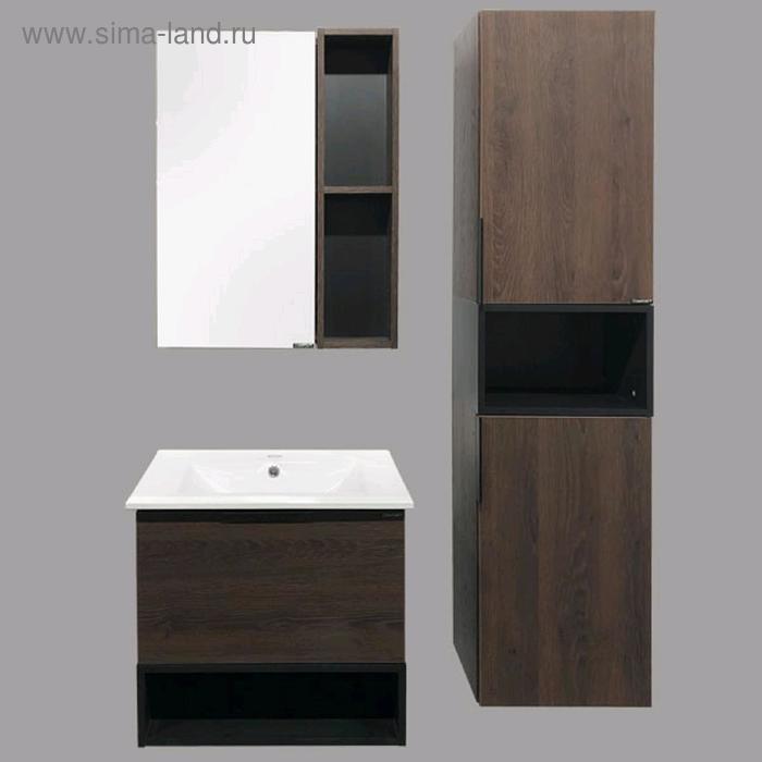 Зеркало шкаф Comforty Франкфурт 60 для ванной комнаты, цвет дуб шоколадно-коричневый