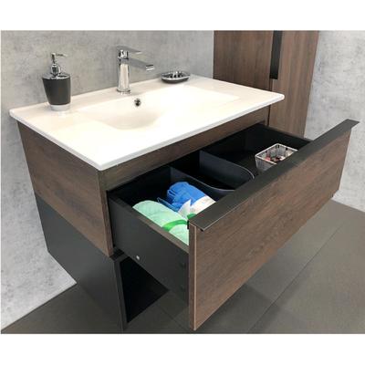 Тумба-умывальник COMFORTY «Франкфурт-75», дуб шоколадно-коричневый с раковиной COMFORTY 75E