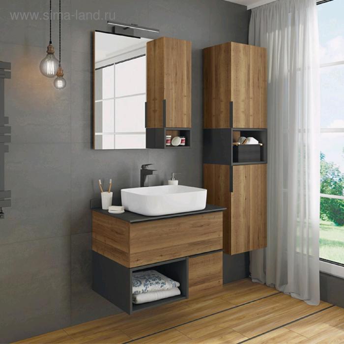 Зеркало шкаф Comforty Штутгарт 75 для ванной комнаты, цвет дуб тёмно-коричневый - Фото 1