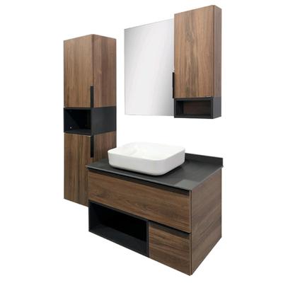 Зеркало шкаф для ванной комнаты Comforty «Штутгарт 90», 880×800 мм, цвет дуб тёмно-коричневый