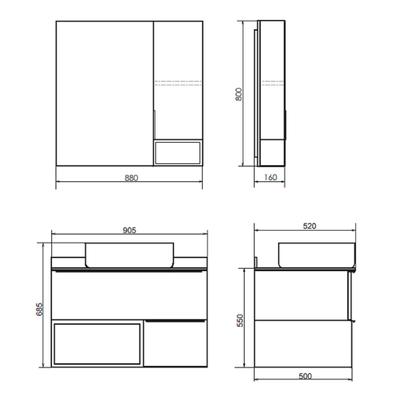 Зеркало шкаф для ванной комнаты Comforty «Штутгарт 90», 880×800 мм, цвет дуб тёмно-коричневый