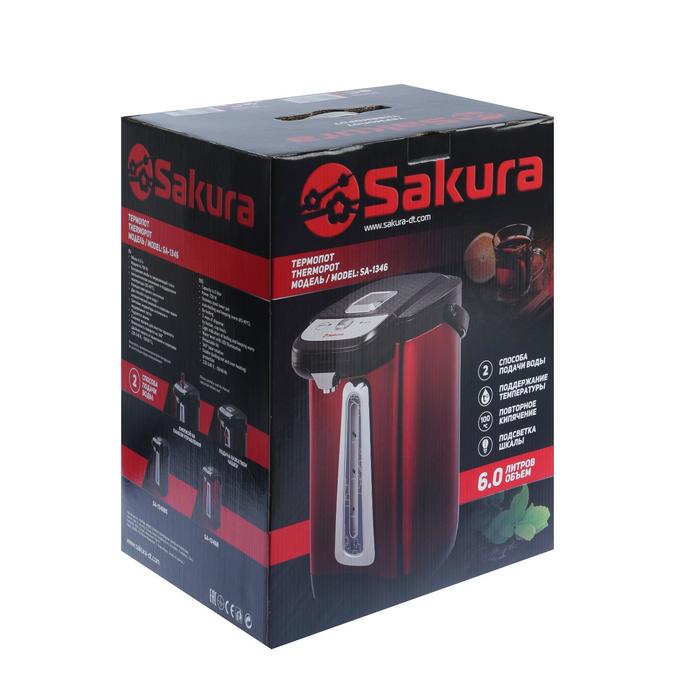 Термопот Sakura SA-1346R, 6 л, 750 Вт, 2 способа подачи воды, красно-чёрный - фото 51333110