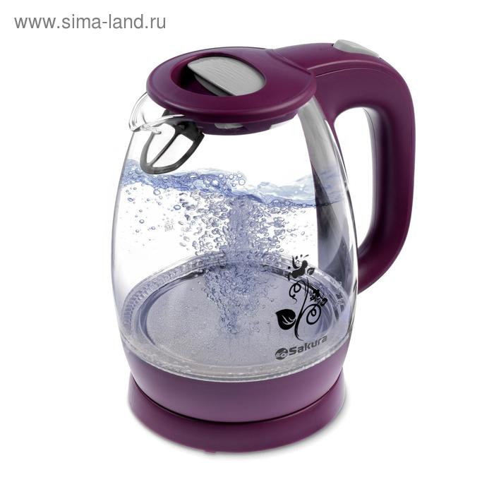Чайник электрический Sakura SA-2715V, стекло, 1.7 л, 2200 Вт, пурпурный - Фото 1
