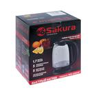 Чайник электрический Sakura SA-2718DBK, стекло, 1.7 л, 2200 Вт, регулировка t°, черный 5136414 - фото 13637250