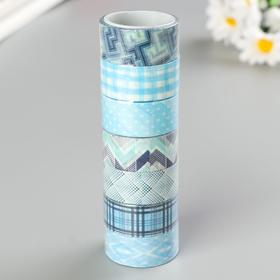 Клейкие WASHI-ленты для декора ОТТЕНКИ СИНЕГО, 15 мм х 3 м (набор 7шт) рисовая бумага