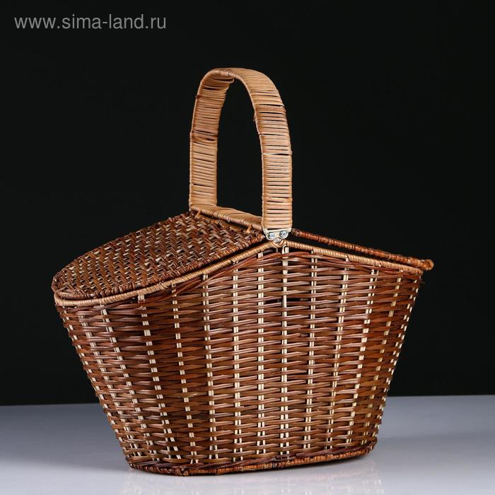 Корзина плетёная для хранения «Пикник», с двойной крышкой, усиленная, 37×25×28, ротанг - Фото 1