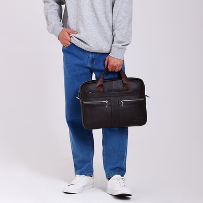 Сумка деловая мужская Fidelio Largo, на молнии, 40×8×29 см, тёмно-коричневая