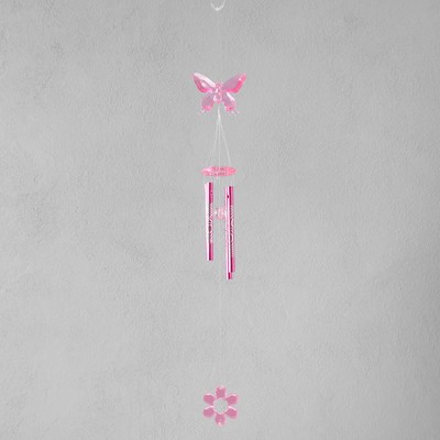 Музыка ветра «Бабочка с цветком», пластик, 4 трубочки, 40 см, МИКС